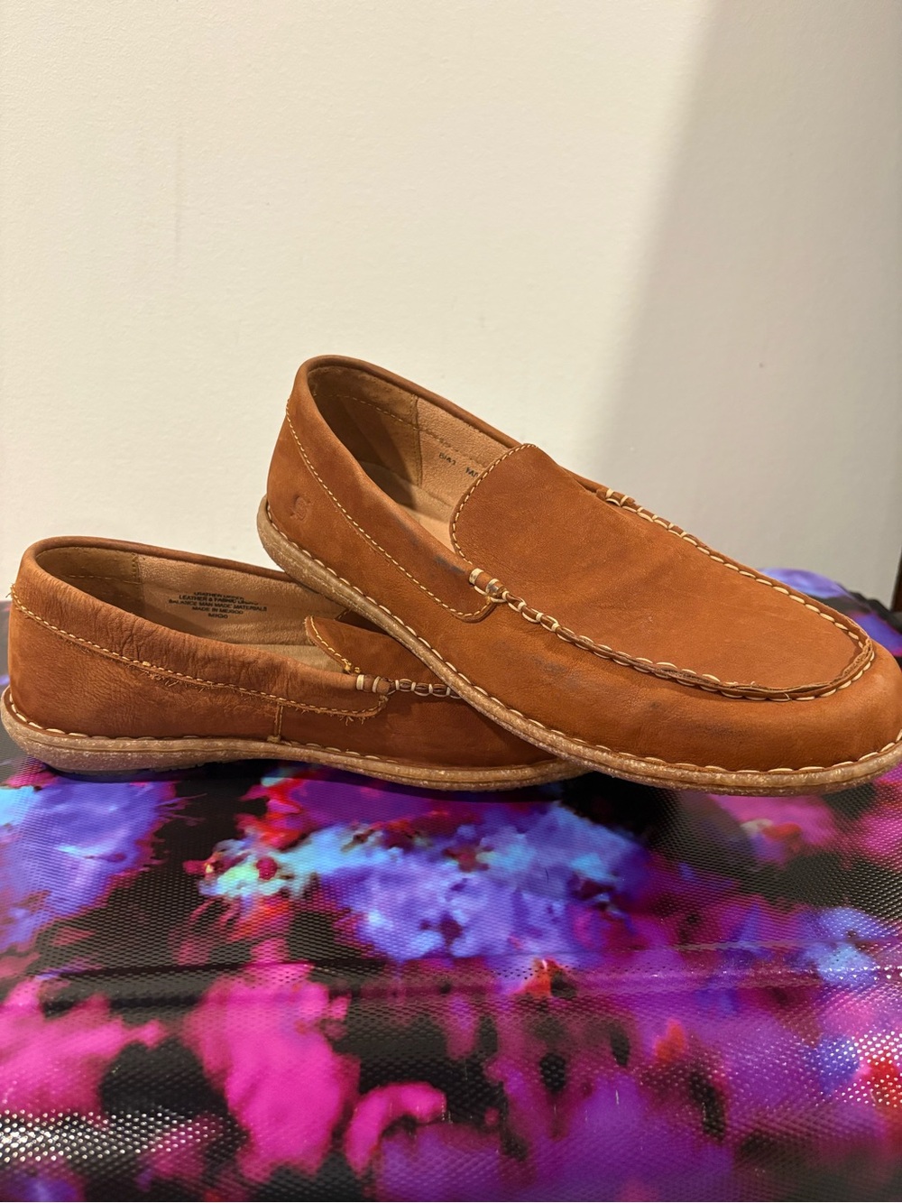 Born Men's Suede Slip-On Loafers in Cognac - Picture 8 of 9